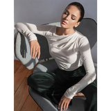 Long Sleeve Top White T-Shirts Women Basic Crop Top Autumn Pollover Solid Skew Neck T Shirt Streetwear Basic Black Y2K