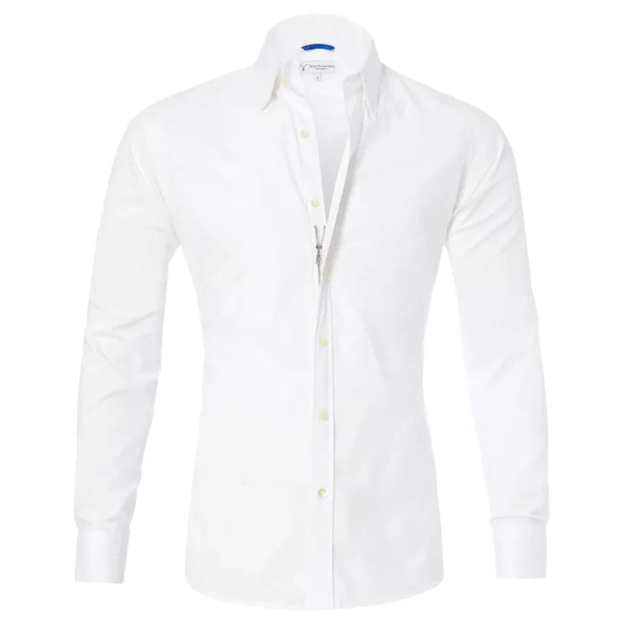 Long Sleeve Zipper Shirt With Button Design Fashion Lapel Tops For Mens Clothing - White / L