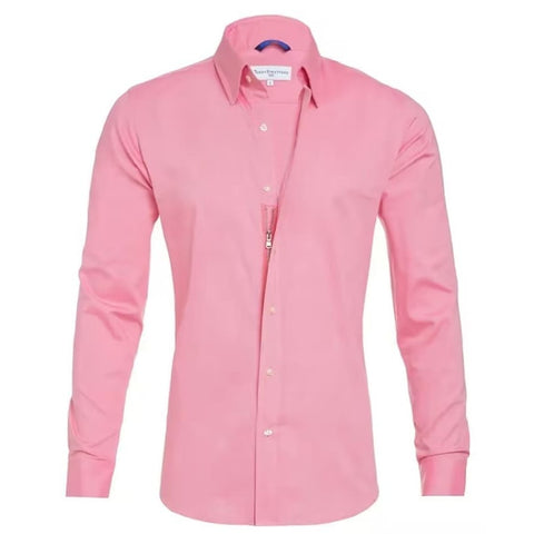 Long Sleeve Zipper Shirt With Button Design Fashion Lapel Tops For Mens Clothing - Peach / L