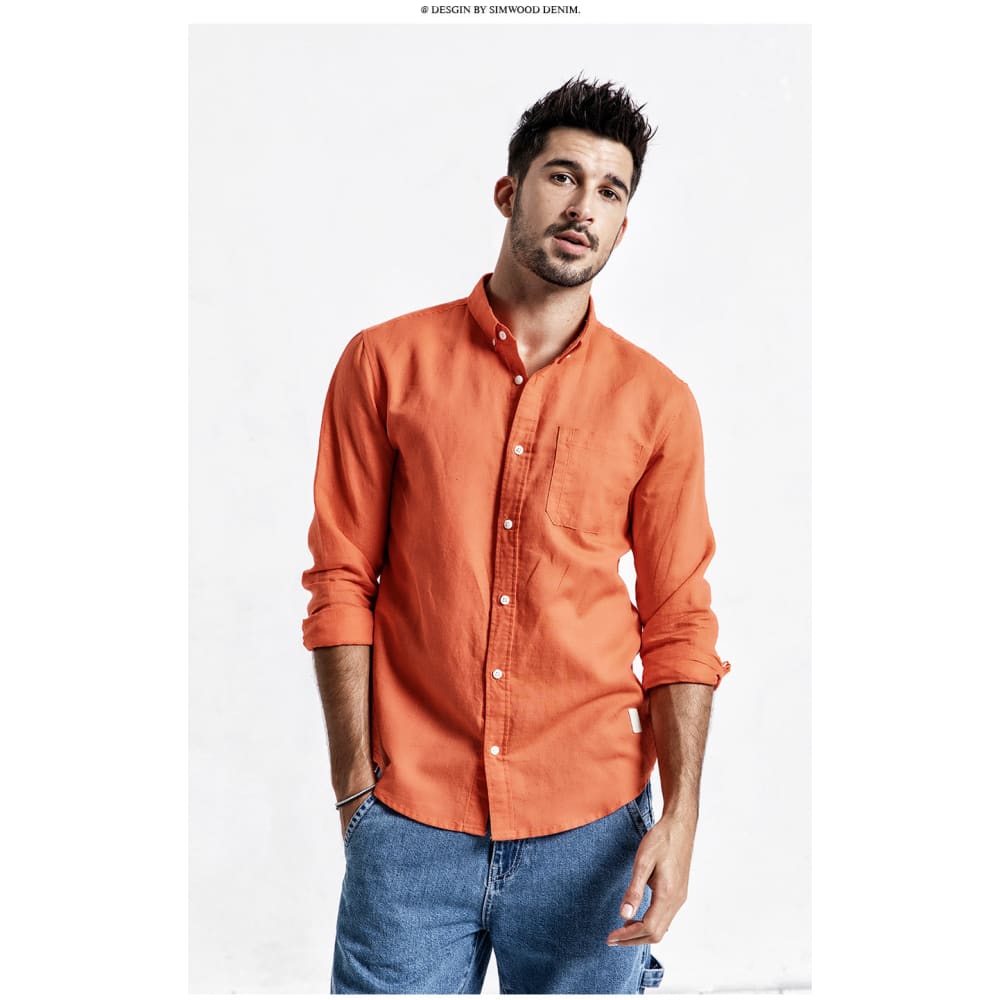 Long-sleeved cotton and linen shirts for men