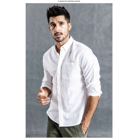 Long-sleeved cotton and linen shirts for men