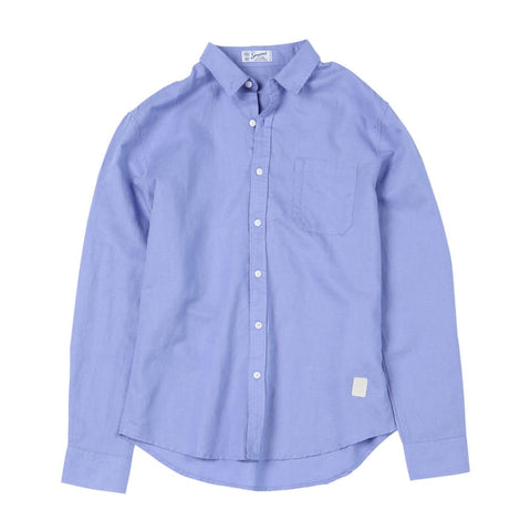 Long-sleeved cotton and linen shirts for men - Light blue / 3XL