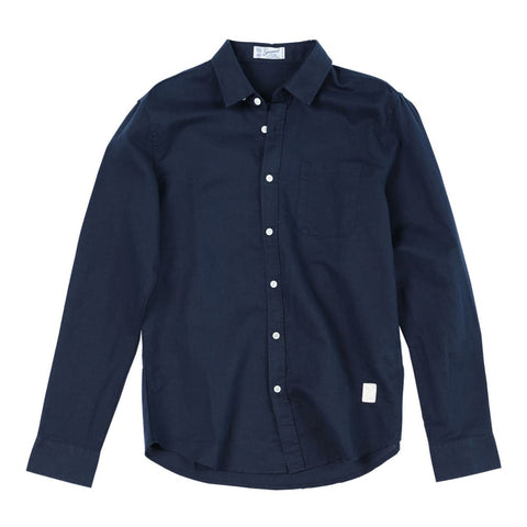 Long-sleeved cotton and linen shirts for men - Navy blue / 3XL