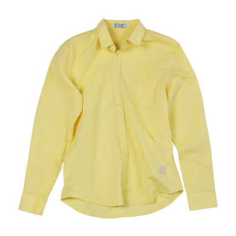 Long-sleeved cotton and linen shirts for men - Yellow / 3XL