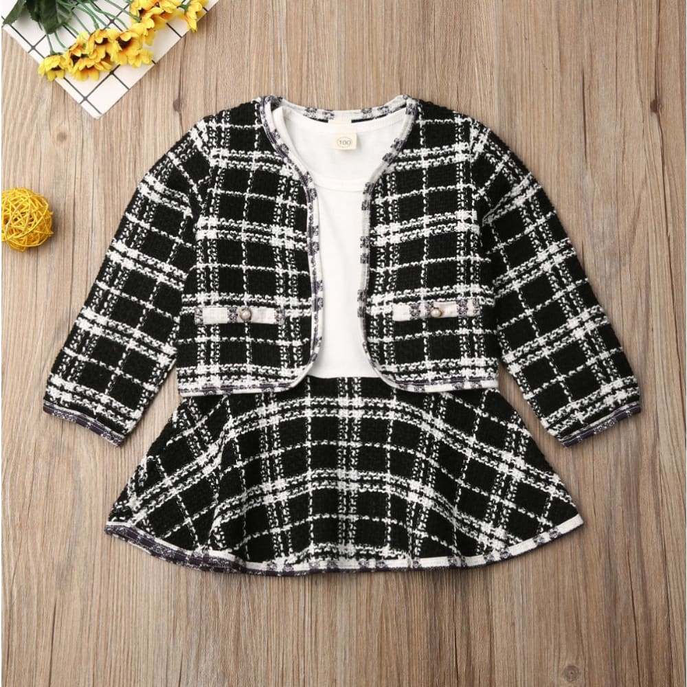 Long-sleeved Dresses Two-piece Children’s Baby Small Incense Wind Suit - Black / 100cm