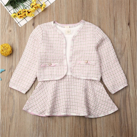 Long-sleeved Dresses Two-piece Children’s Baby Small Incense Wind Suit - Pink / 100cm