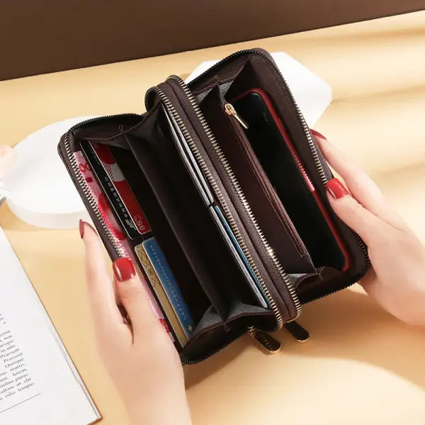 Long Wallets for Women Double Zipper Clutches Purse with Big Letter Wristlet Wallet Phone Holder Card Holder Lady