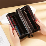 Long Wallets for Women Double Zipper Clutches Purse with Big Letter Wristlet Wallet Phone Holder Card Holder Lady