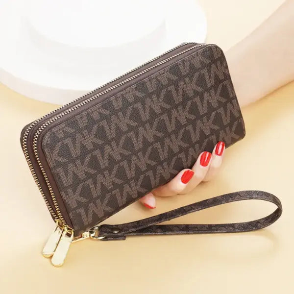 Long Wallets for Women Double Zipper Clutches Purse with Big Letter Wristlet Wallet Phone Holder Card Holder Lady