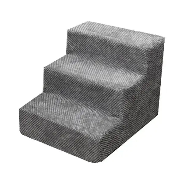 LOOFI 3-step memory foam pet stairs with gray carpet for small dogs and cats