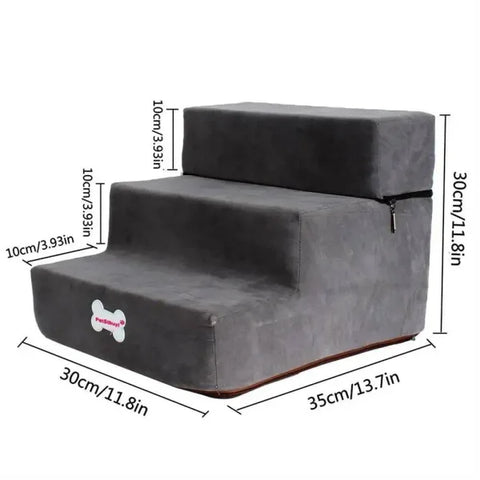 Dark gray LOOFI 3-Step Memory Foam Pet Stairs with bone logo for small dogs and cats