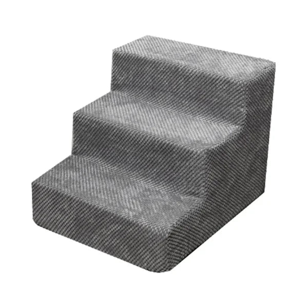 Gray carpeted LOOFI 3-Step Memory Foam Pet Stairs for small dogs and cats