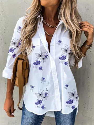 Loose Long Sleeve Printed Shirt – Casual Elegant Women’s Top - 01 / S