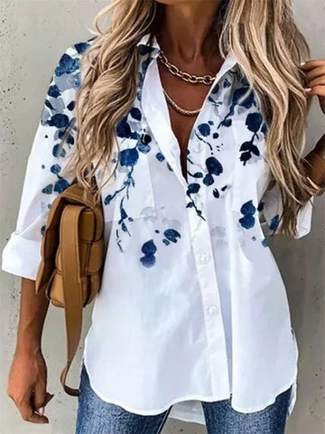 Loose Long Sleeve Printed Shirt – Casual Elegant Women’s Top - 02 / S