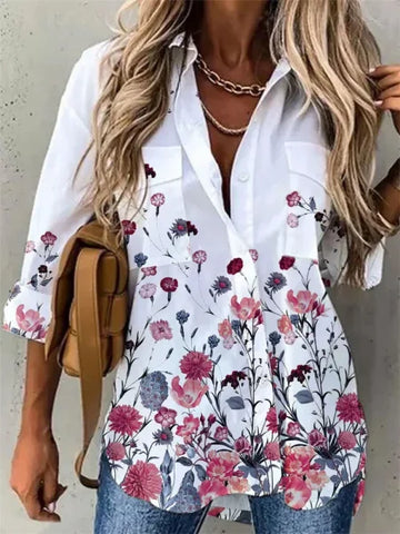 Loose Long Sleeve Printed Shirt – Casual Elegant Women’s Top - 03 / S