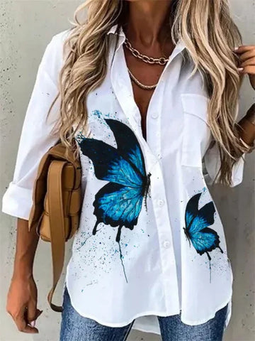Loose Long Sleeve Printed Shirt – Casual Elegant Women’s Top - 04 / S