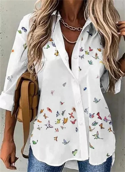 Loose Long Sleeve Printed Shirt – Casual Elegant Women’s Top - 06 / S