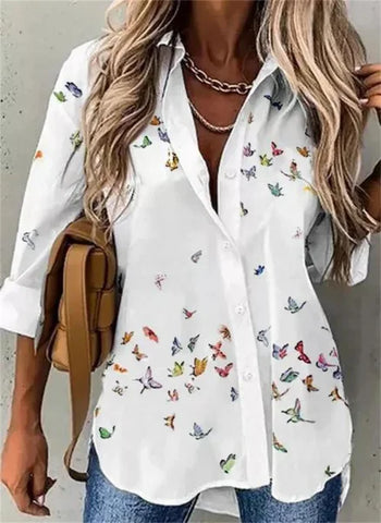 Loose Long Sleeve Printed Shirt – Casual Elegant Women’s Top - 06 / S