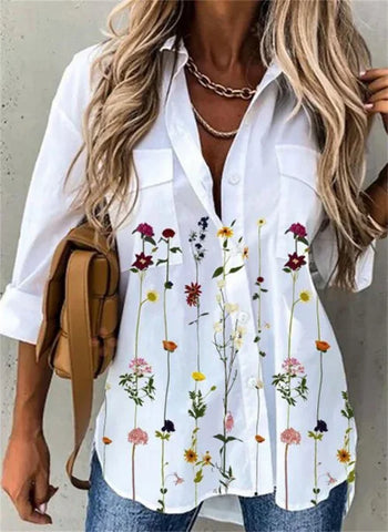 Loose Long Sleeve Printed Shirt – Casual Elegant Women’s Top