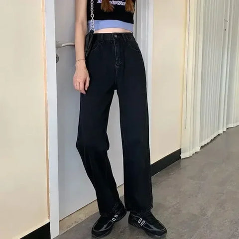 Loose Retro Washed Cargo Jeans Streetwear Women Zipper Baggy Pants Hiphop Straight Pants Multi-pocket Wide Leg Jeans Women - Himpall