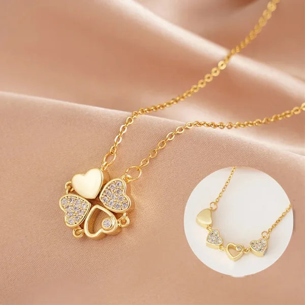 Love Magnetic Pendant Necklace – 4-in-1 Heart Shaped Clover Jewelry Gift - D0605 Gold