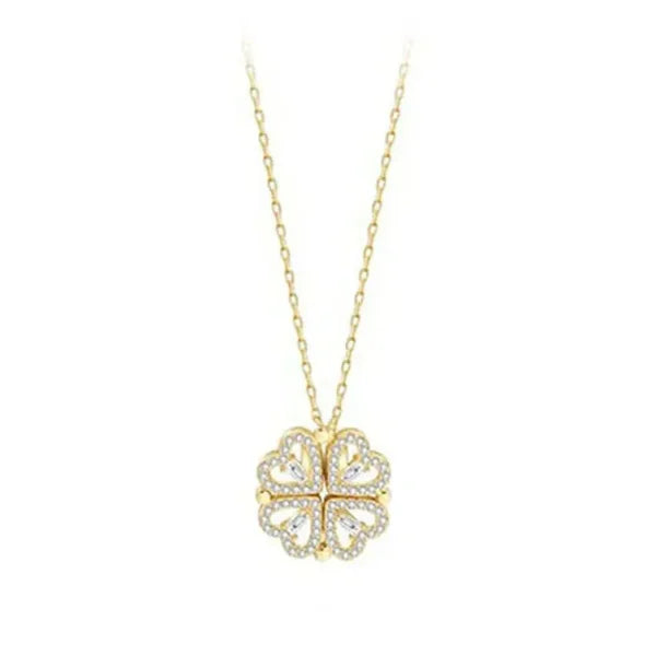 Love Magnetic Pendant Necklace – 4-in-1 Heart Shaped Clover Jewelry Gift - D0603 Sliver