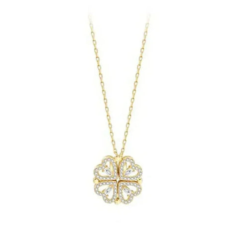 Love Magnetic Pendant Necklace – 4-in-1 Heart Shaped Clover Jewelry Gift - D0603 Sliver