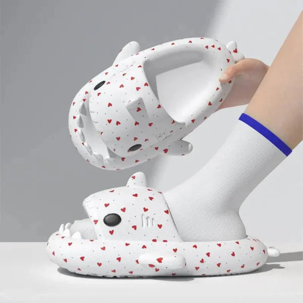 Lovers Shark Slippers with Heart Print for Couples and Home Comfort - Himpall