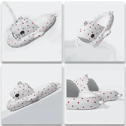 Lovers Shark Slippers with Heart Print for Couples and Home Comfort - Himpall