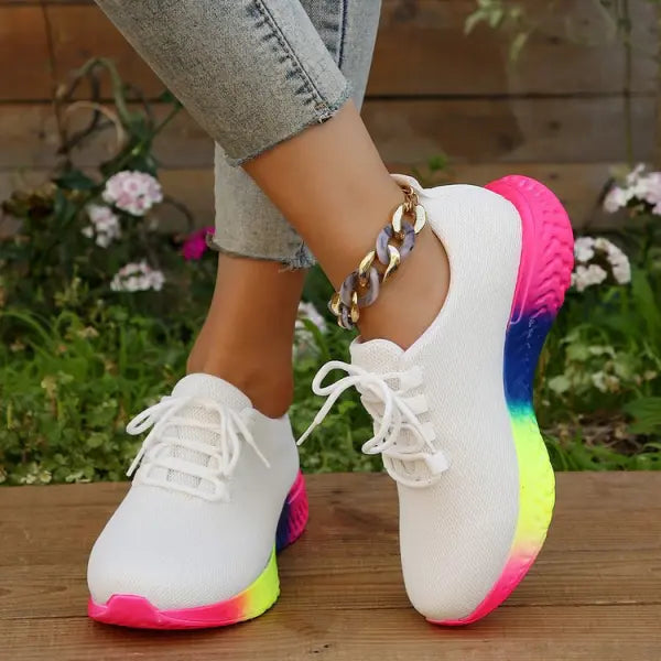 Low Top Platform Sneakers with Durable Rubber Sole Material - White / 36.