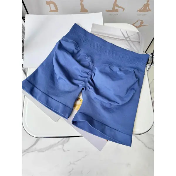 Low Waist Seamless Gym Shorts with Scrunch Butt Lifting Design - Blue Gray / XS