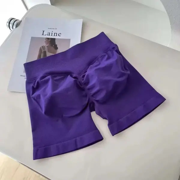 Low Waist Seamless Gym Shorts with Scrunch Butt Lifting Design - Blue Purple / M