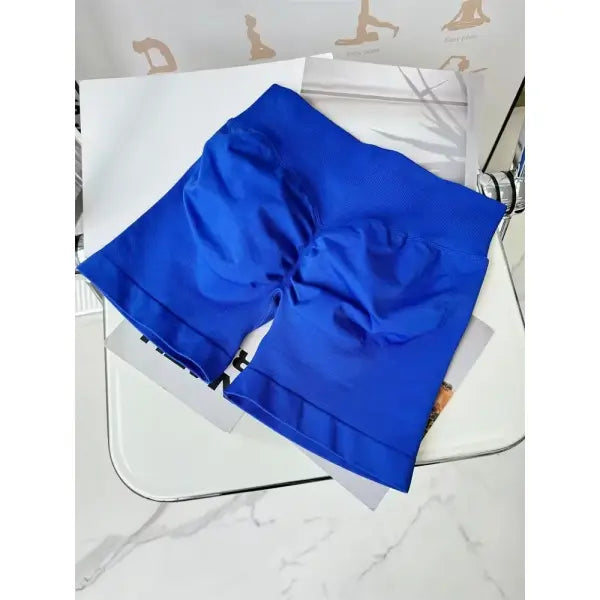 Low Waist Seamless Gym Shorts with Scrunch Butt Lifting Design - Deep Blue / XS