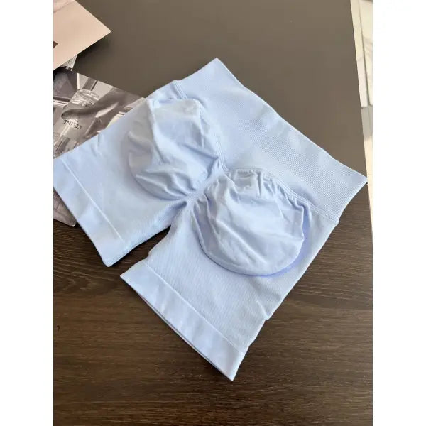 Low Waist Seamless Gym Shorts with Scrunch Butt Lifting Design - Ice Blue / XS