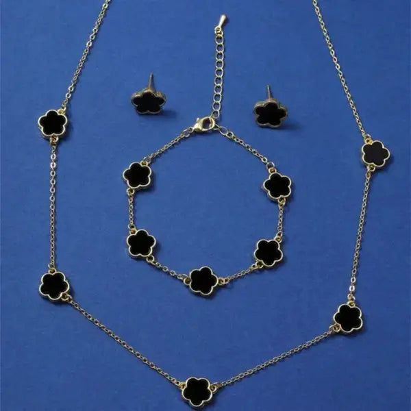 Lucky Five-Leaf Clover Jewelry Set for Women – Elegant Bracelet Necklace & Earrings | Stylish Flower Design for Parties