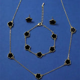 Lucky Five-Leaf Clover Jewelry Set for Women – Elegant Bracelet Necklace & Earrings | Stylish Flower Design for Parties