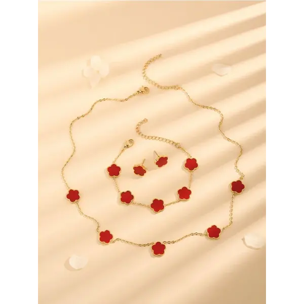 Lucky Five-Leaf Clover Jewelry Set for Women – Elegant Bracelet Necklace & Earrings | Stylish Flower Design for Parties