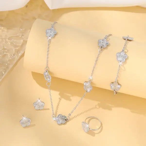 Lucky Five-Leaf Clover Jewelry Set for Women – Elegant Bracelet Necklace & Earrings | Stylish Flower Design for Parties
