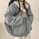 Lucyever Two-Sided Wear Fleece Warm Jacket Women Autumn Winter New Zipper Hooded Parkas Coat Female Loose Thick Thermal