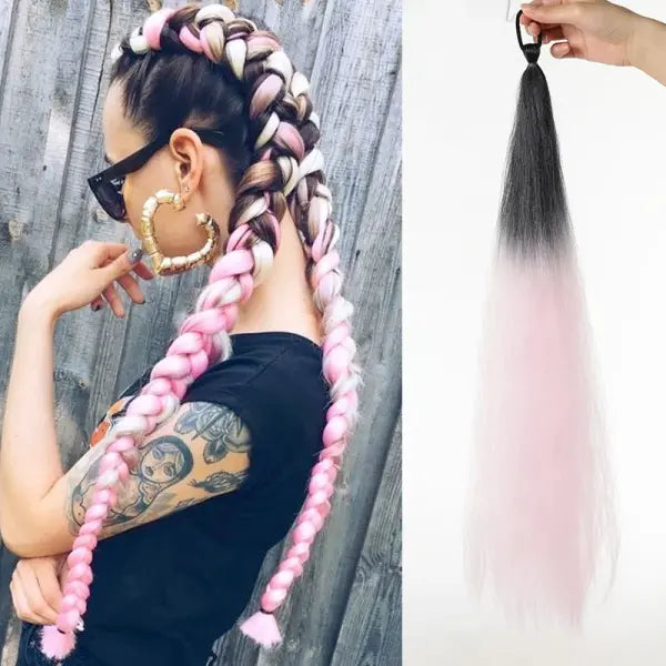 Kanekalon Origin Synthetic Ponytail Ombre Pink Silky Straight Unit - 69 / 26inches