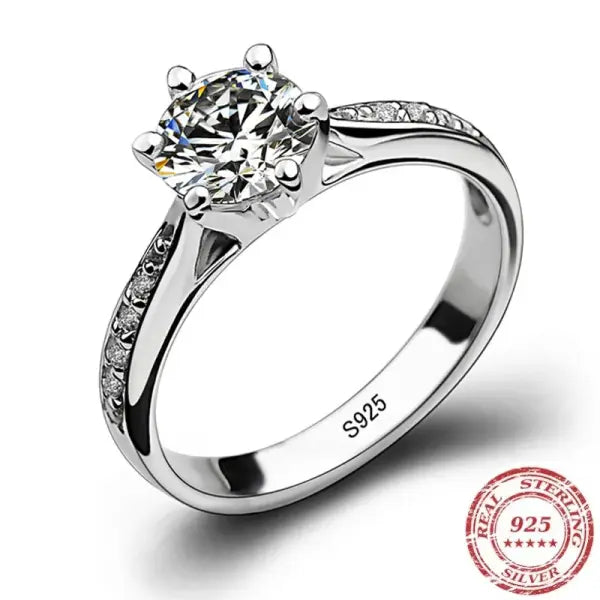 Luxury 925 Sterling Silver Six-Claw Classic Ring for Women – Simple Elegant 0.70ct Imitation Diamond Engagement Style