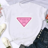 Luxury Paris Graphic T-Shirt for Women – Vintage Y2K Summer Casual Short Sleeve Fashion Tee - QL1511A-White / XL