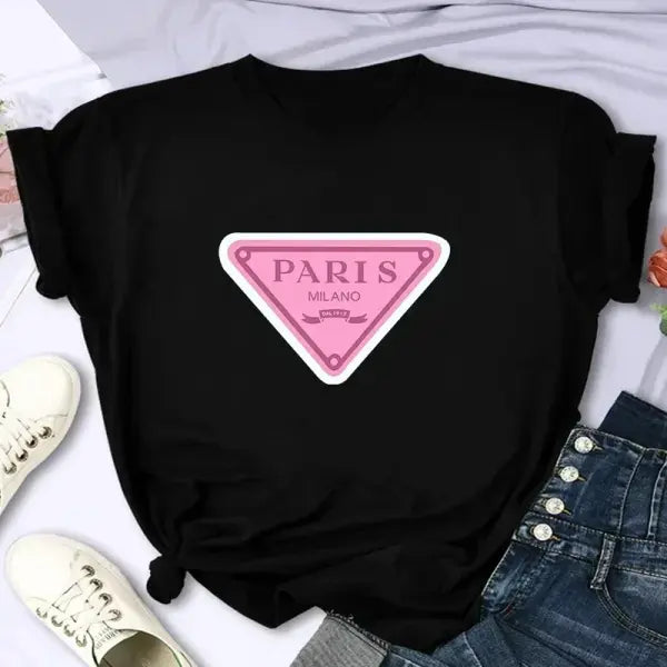 Luxury Paris Graphic T-Shirt for Women – Vintage Y2K Summer Casual Short Sleeve Fashion Tee - QL1511B-Black / XS