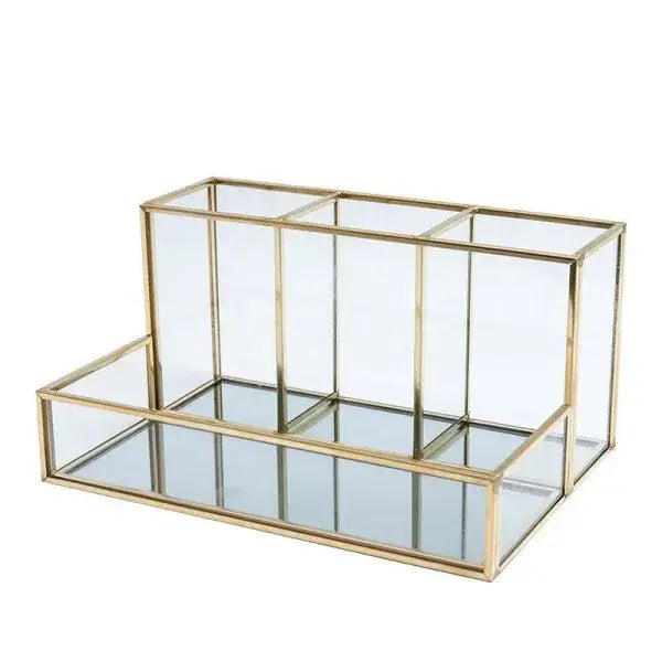 Luxury Brass Vanity Glass Makeup Organizer for Elegant Storage - copper - Makeup Organizer