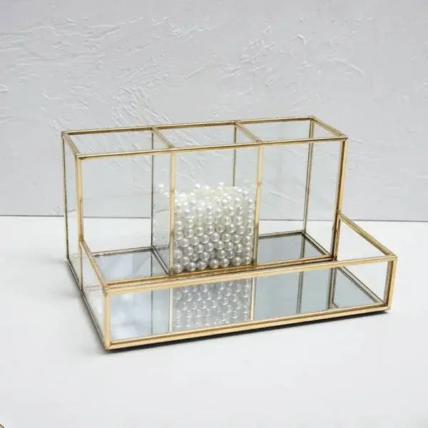 Luxury Brass Vanity Glass Makeup Organizer for Elegant Storage - copper - Makeup Organizer