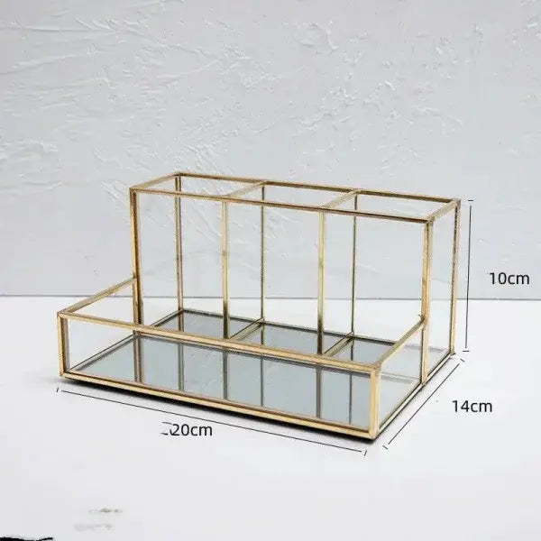 Luxury Brass Vanity Glass Makeup Organizer for Elegant Storage - copper - Makeup Organizer