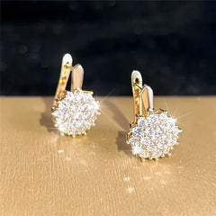 Luxury Crystal Sunflower Hoop Earrings with White Zircon Accents - Himpall