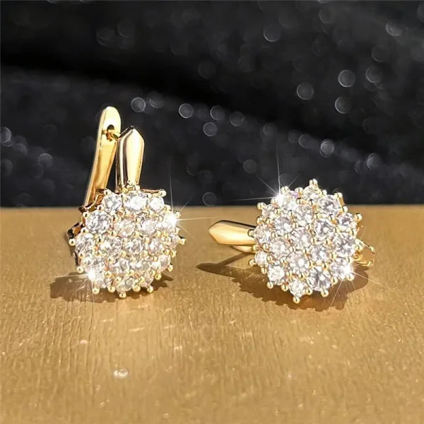 Luxury Crystal Sunflower Hoop Earrings with White Zircon Accents - Himpall
