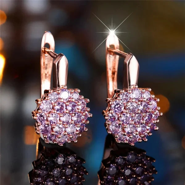 Luxury Crystal Sunflower Hoop Earrings with White Zircon Accents - Himpall