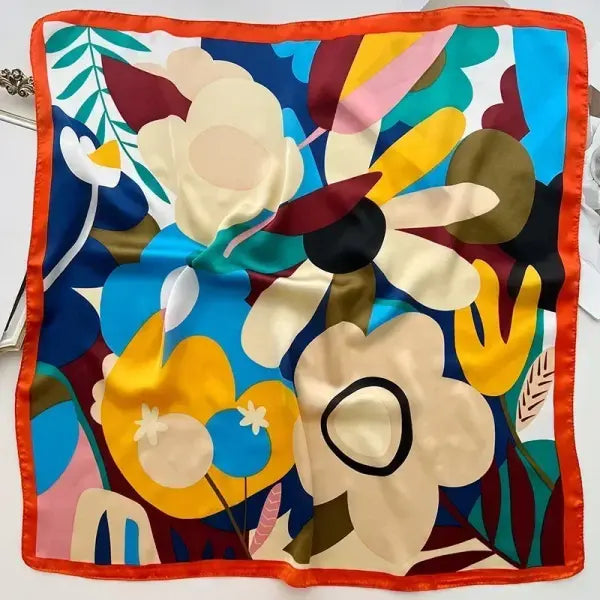 Luxury Design Print Silk Square Scarf Women Soft Satin Neckerchief - W-139-1-Black / 70x70cm